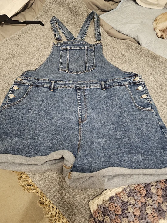 Ava & Viv Blue Denim Short Overalls - Picture 3 of 4